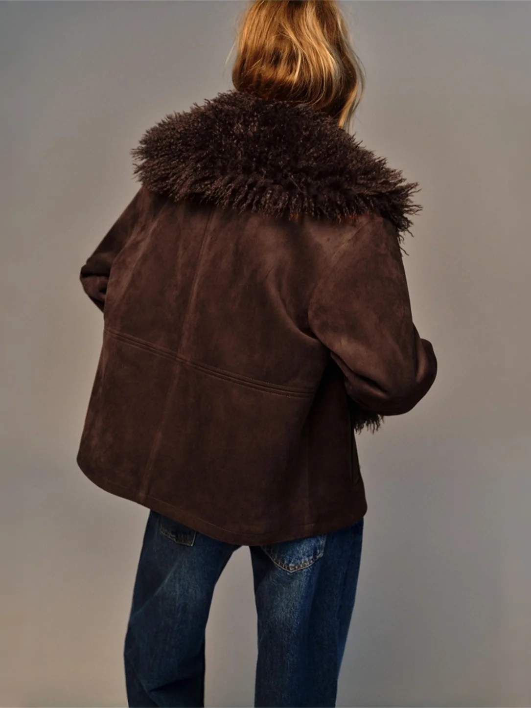 Ele Doppelseitiger Kunstfell-Effekt Jaet New Autumn Faion Damen-Oberbekleidung Long Sve Stand Fit Chinesisch hergestellt