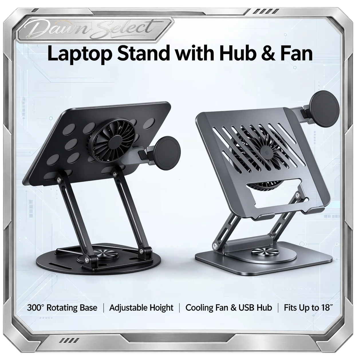Laptop Stand Hub Laptop Cooling Stand Aluminum Alloy 360° Rotation Dual-Screen Interaction Magnetic Phone Holder 10KG Load