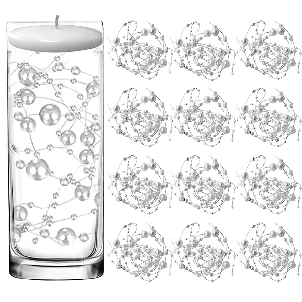 12 Pcs Artificia Pearl String Set for Floating Candles Vases Centerpieces, Faux Pearl Vase Filler for Wedding Table Centerpieces