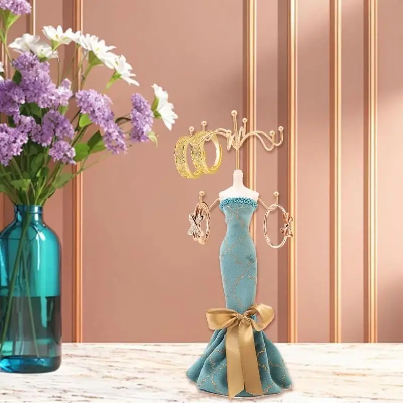 

31BB Элегантное платье принцессы Подставка для ювелирных изделий Синий манекен Серьги Ожерелье Организаторы дисплея