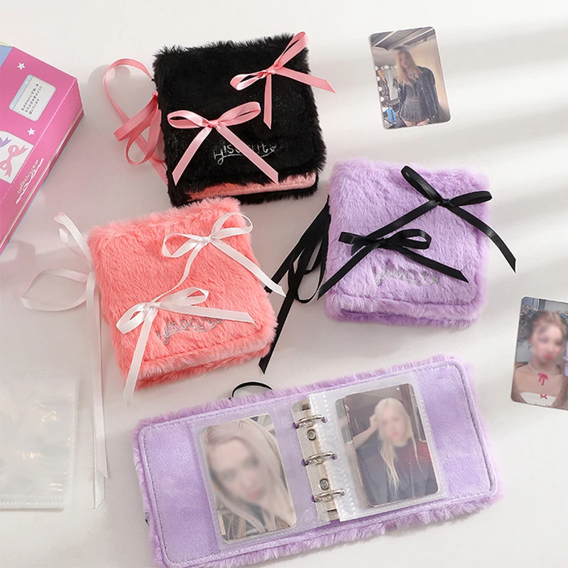 Bow Ribbon Plush Photo Album Photocard Binder Kpop Idol Card Collect Book Pink Black Purple Korea Sweet Card Photos Holder