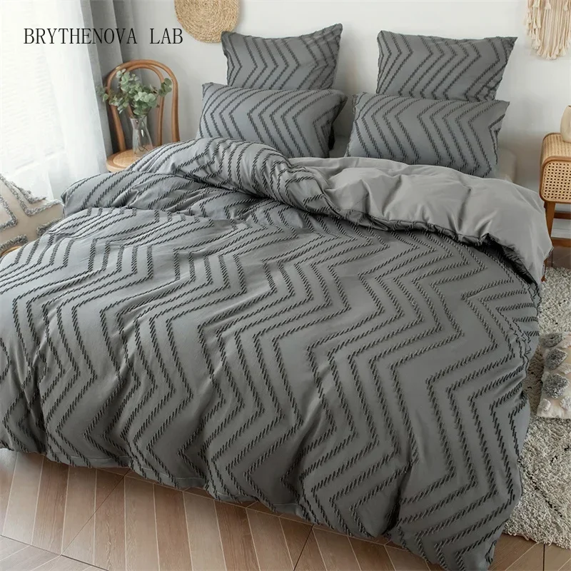3 Pcs Simple Wave Stripes Grey Bedding Sets Full Queen Double King Bed Size Duvet Cover 2- Set Twin Comforter Cover Pillow Cases