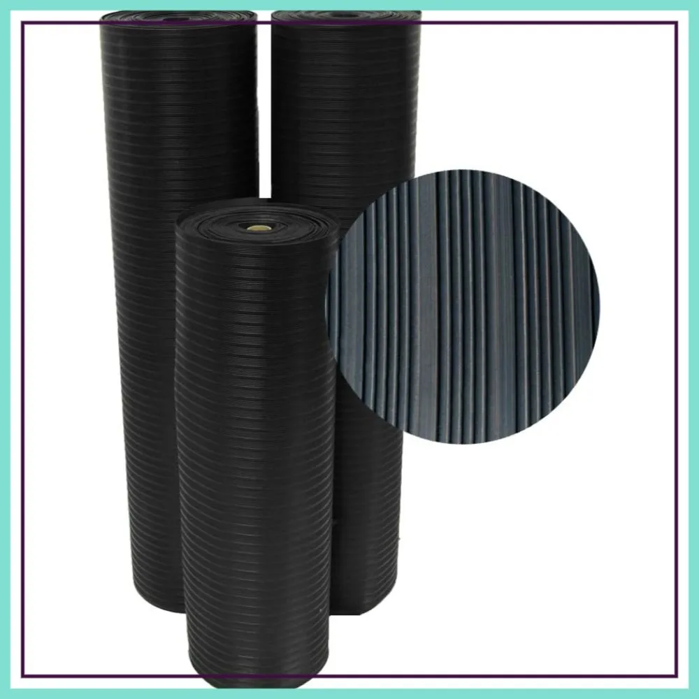 

Corrugated Rubber Floor Mats, 1/8" Thick x 3' x 15' Roll, Black