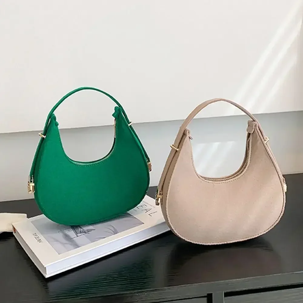 I-SBN1 Bolso de mano pequeño a la moda para mujer, bolso Hobos Retro de Color sólido de cuero PU para hombro y axila