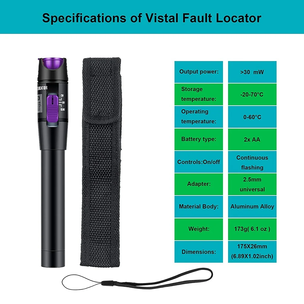 VFL Visual Fault Locator, Fiber Light Tester, Cabo óptico com modo único FC, macho para LC fêmea adaptador B, 30MW, 30km