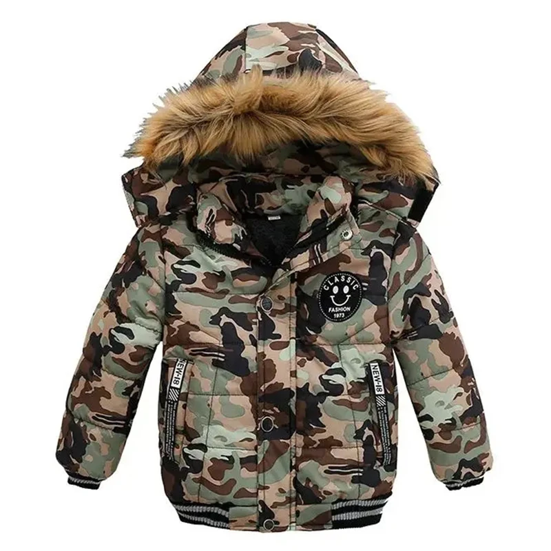 Inverno nuovi ragazzi peluche addensato cappotto di cotone a maniche lunghe con faccia sorridente cartone animato carino antivento caldo cappotto di