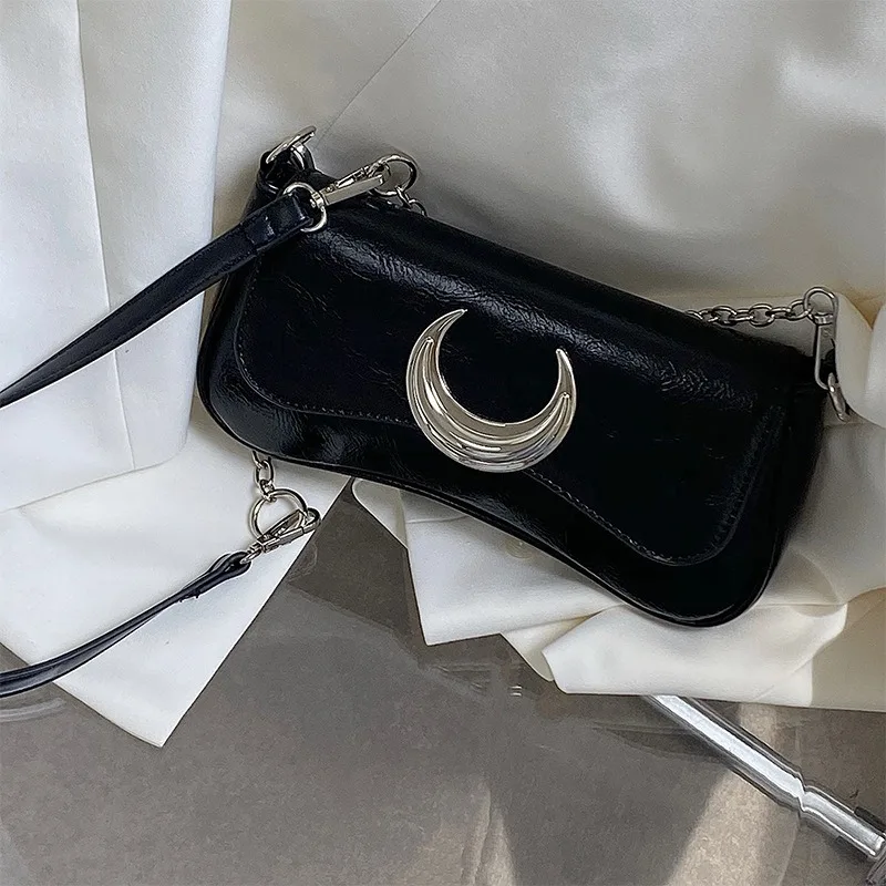 Borsa a tracolla Vintage per donna Moon Lock borsa a tracolla di tendenza moda nera borsa da donna avanzata di strada di lusso