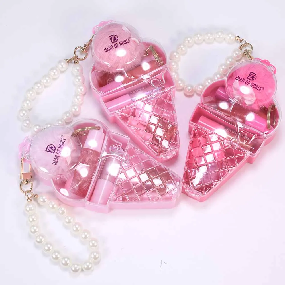 لطيف الآيس كريم الدب ملمع الشفاه مجموعة المفاتيح ملمع الشفاه للماء طويلة الأمد الفتيات الشفاه ماكياج