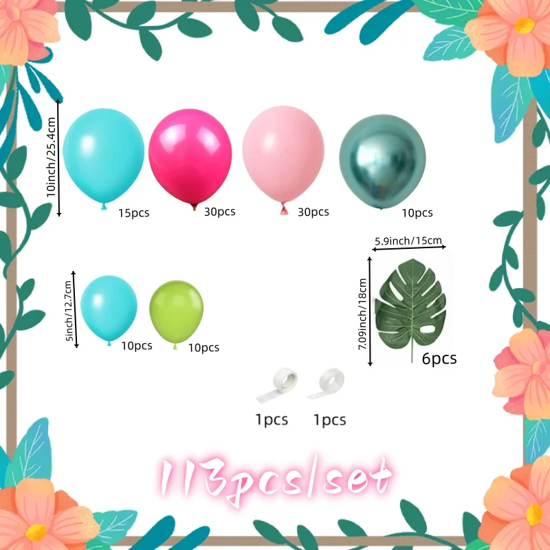 113-teiliges Hawaiianisches Themen-Ballonbogen-Set, Rosenrot, Rosa und Grün Tropische Partydekoration, Sommer Strand Geburtstagsfeier Deko – Detail 6