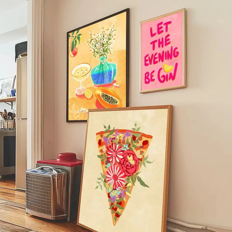 Just Eat It Food Drinks Posters Wall Art Prints Peach Tree in Vase Illustration Canvas Painting Home Decor Kitchen Art Unframed view 4