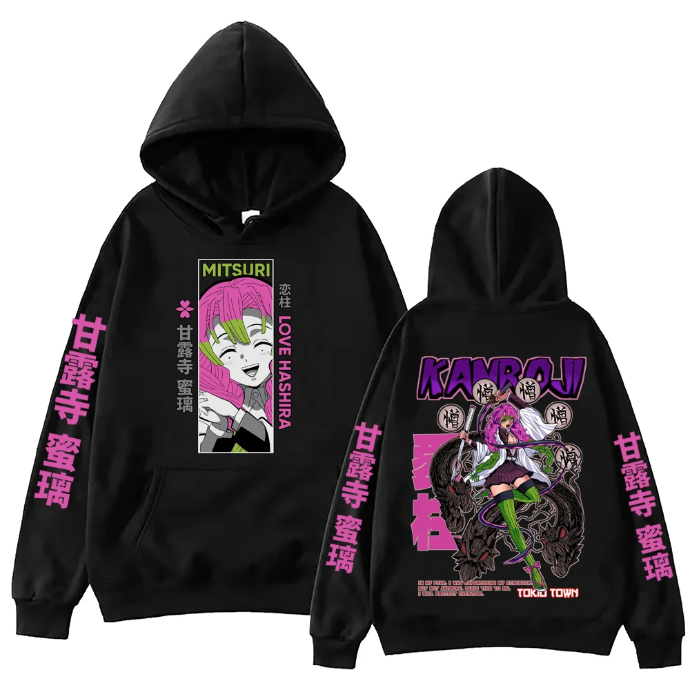 2025 atasan Pullover Harajuku Anime Demon Slayer Kanroji Mitsuri Hoodie Atasan Pria Wanita Sweatshirt hadiah penggemar