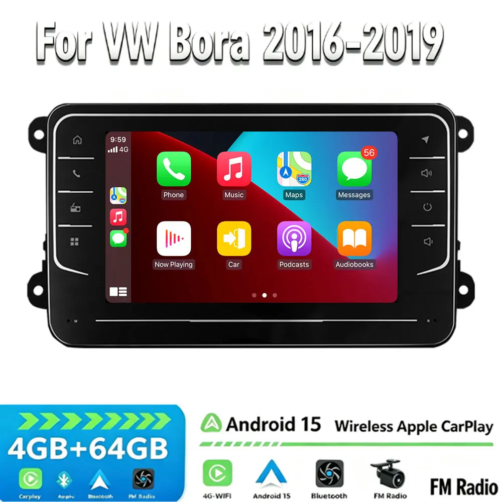 Carplay 7 Inch Car Radio For VW Bora 2016-2019 4G+WIFI Google Map Android 15 Support Wireless Apple Carplay Rear Camera GPS