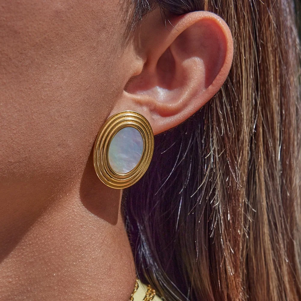 

ENFASHION Aretes De Mujer Geometry Oval Striped Acrylic Stud Earrings For Women's Stainless Steel 18K Gold Plated Jewelry E1772