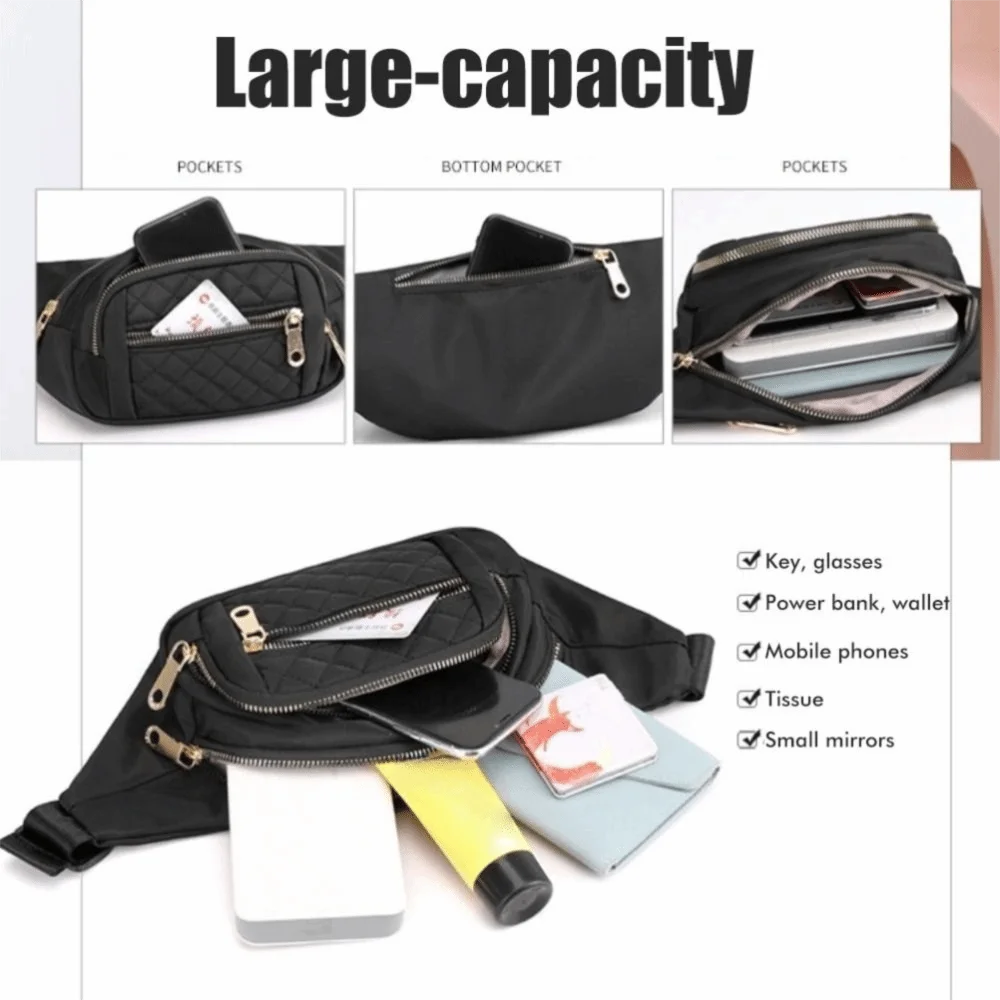 Adjustable Strap Crossbody Fanny Pack Zipper Pockets Large Capacity Phone Waist Pack Oxford Fabric Lightweight Portable