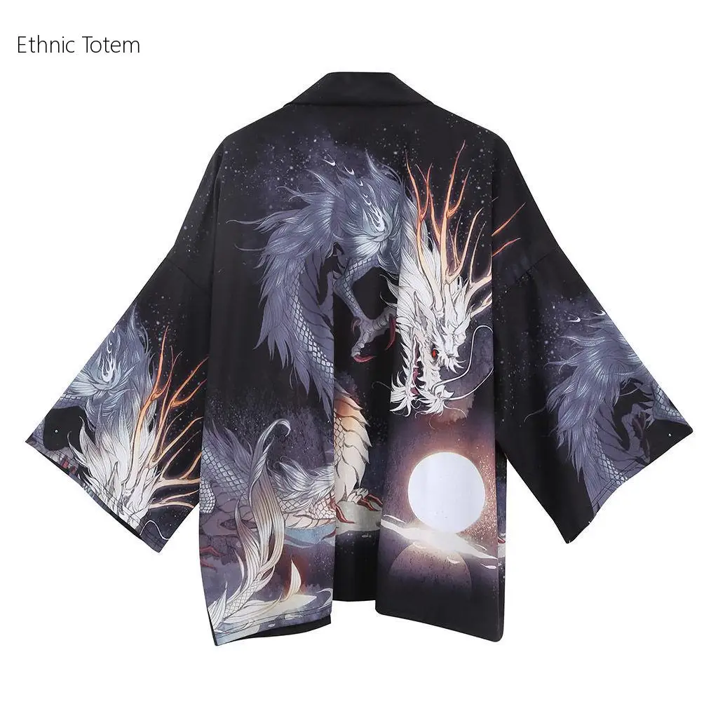 Kimonos Japanese Hombre Retro Crane Print Thin Coat Summer Chinese Style New Tang Suit Taoist Robe Samurai Clothes