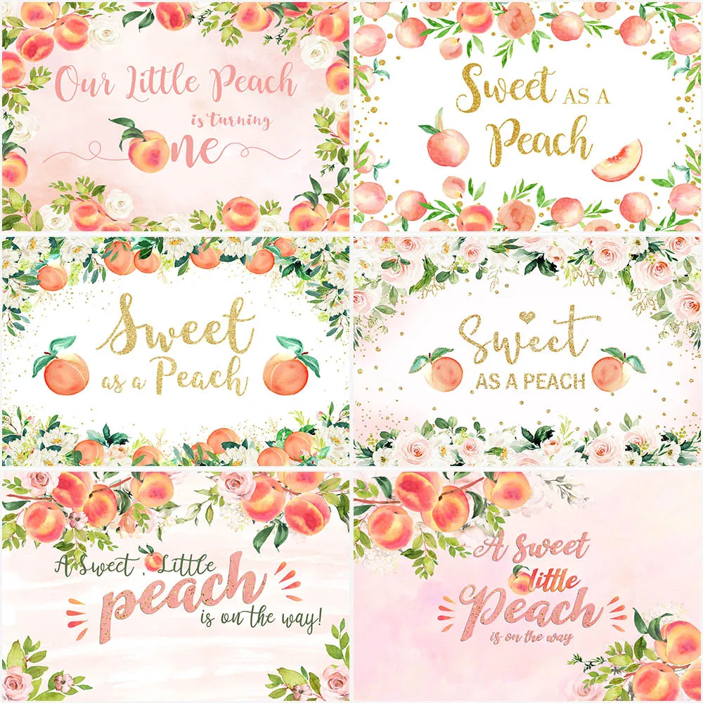 

Baby Shower Pink Peach Backdrop A Sweet Little Peach is On The Way Photography Background Banner Girl Birthday Photo Booth Props