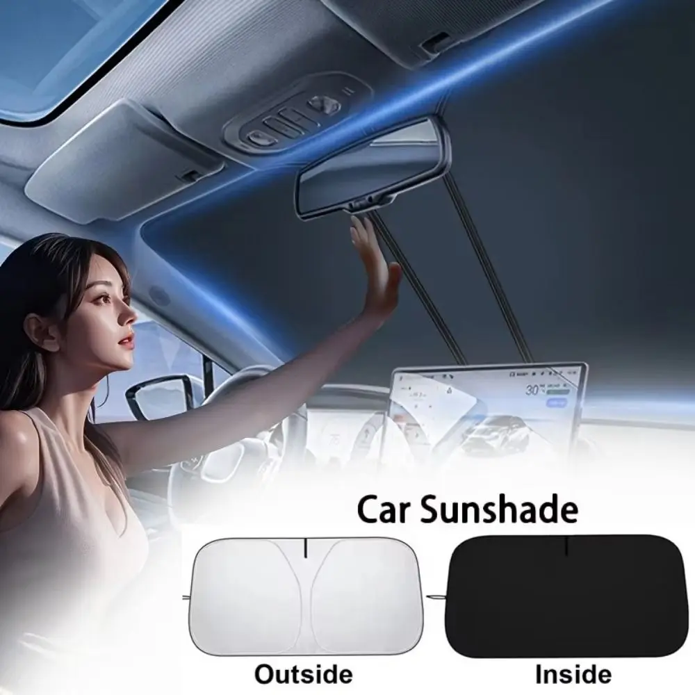 Titanium Silver Car Folding Sun Shade Foldable with Storage Bag Windshield Visor Cover UV Protection Efficient Insulation