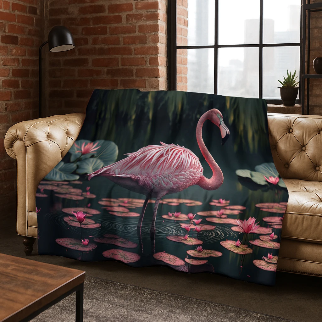 Pink Flamingo Bird Animal Flannel Blanket Soft Warm Blanket for Bedroom Room Living Room Bed Travel Camping Picnic Gift