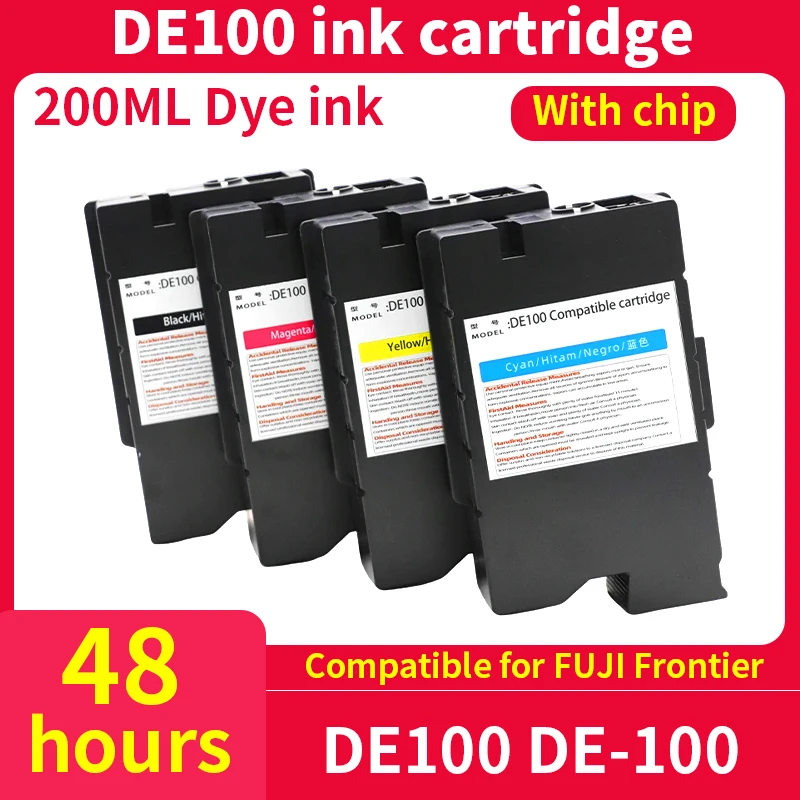 200ML DE100 ink cartridge Compatible for FUJI Frontier DE100 DE-100 DryLab Color Printer color With Dye ink With one time chip
