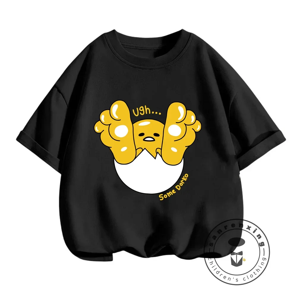 Gudetama's Summer Wonderland Cartoon Tees for Boys and Girls Children's Cute O-neck Tops Soft Material for Outdoor Leisure