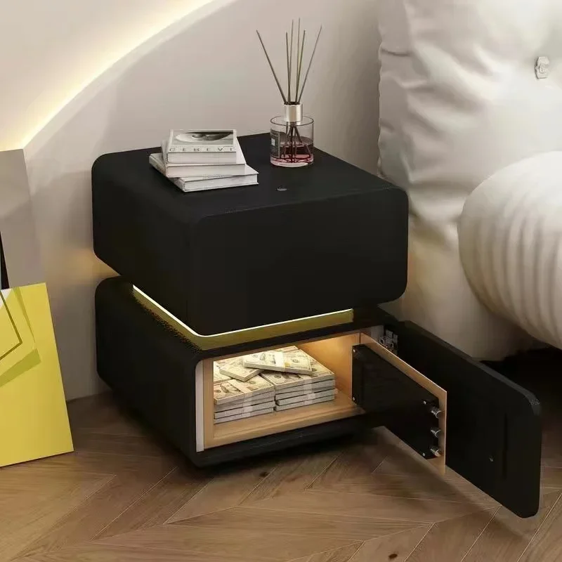 JHZ for Cream Creativity Nightstands Storage Box Small Space Multifunctional Lock Light Aesthetic Girl Table De Chevet Bedro