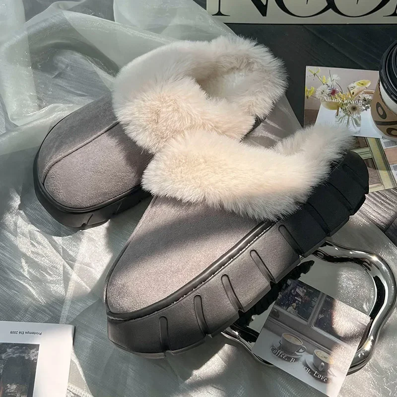 New Women Indoor Fluffy Slippers Thick Sole Winter Warm Shoes For Couples Soft Fur Keep Warm Female Male House Floor Slipper