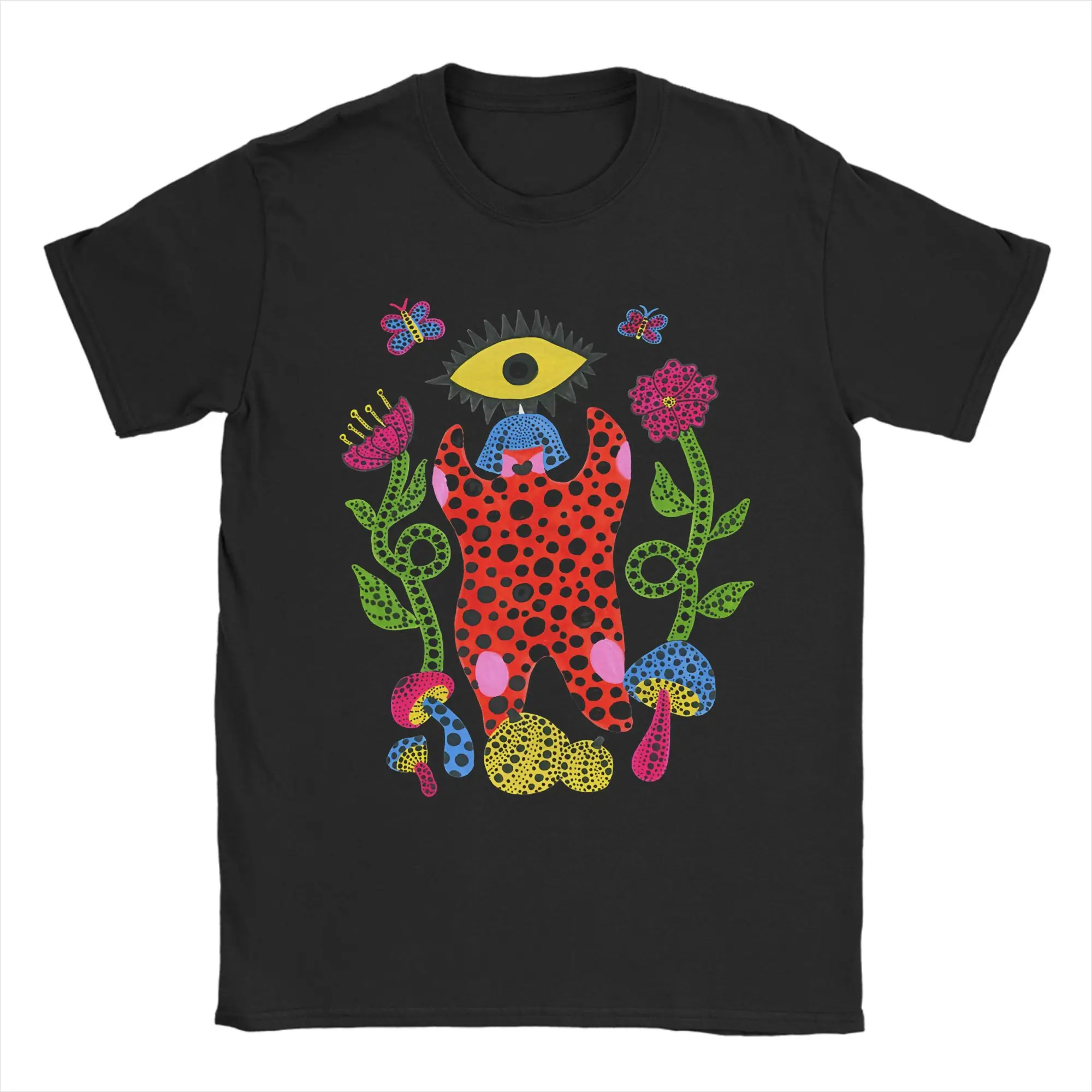 Fun Yayoi Kusama Surreal Figure With Eye Floral T-Shirt for Men Crewneck Cotton T Shirts  Short Sleeve Tees Original Clothing