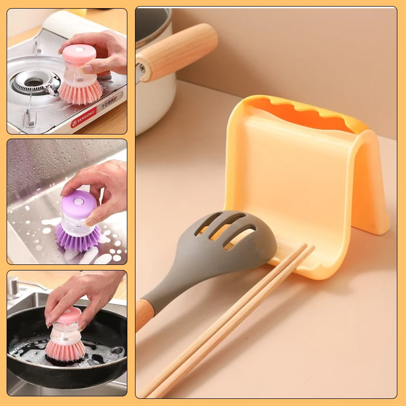 Multi-functional Kitchen Pot Cover Rack Base Spatula Soup Spoon Plastic Desktop Pot Cover Storage Rack Artifact