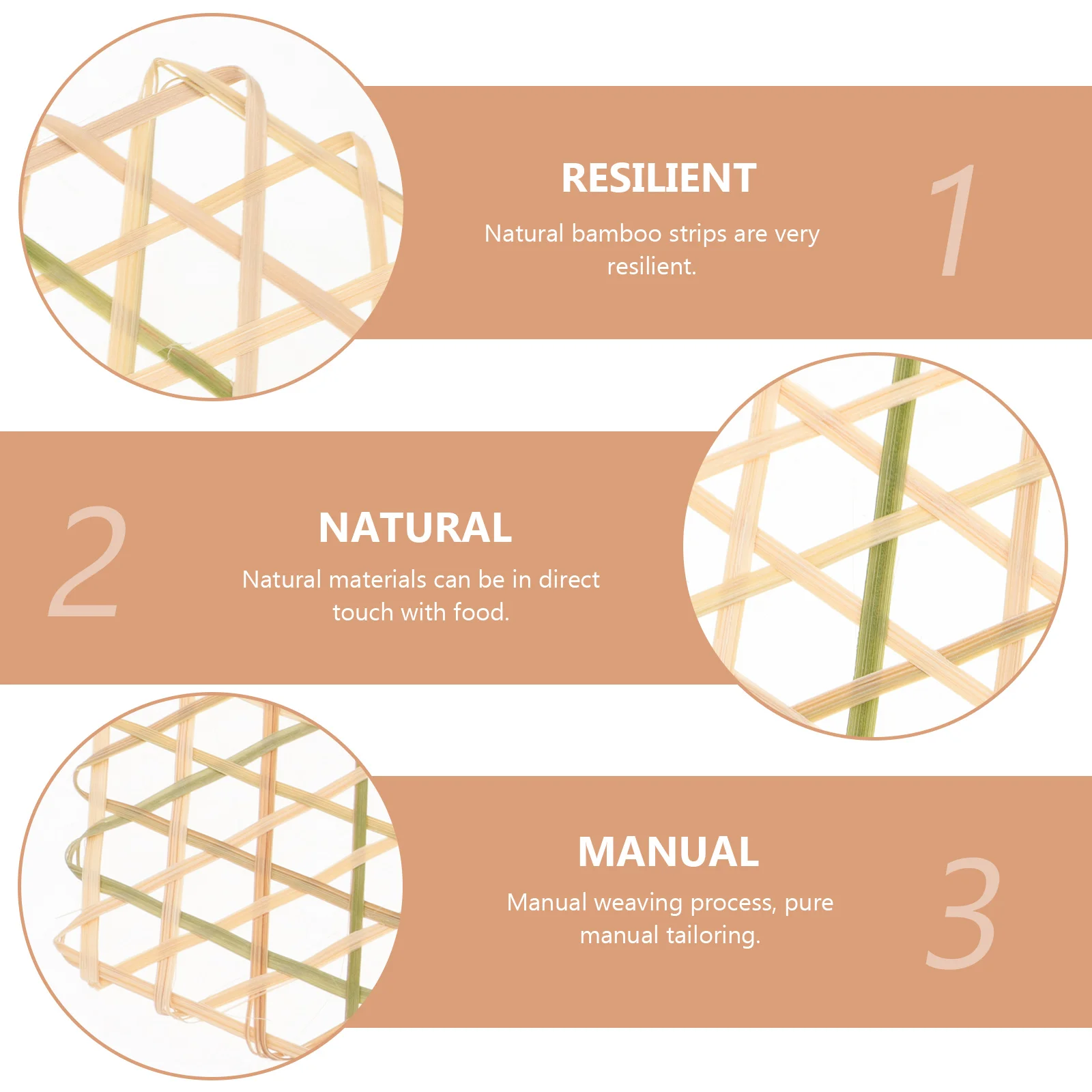 

5Pcs Bamboo Fried Food Mats Manual Weaving Process Anti-Heat Kitchen Supply Bamboo Mesh Mat Anti-Heat Pot Mat Home Supply