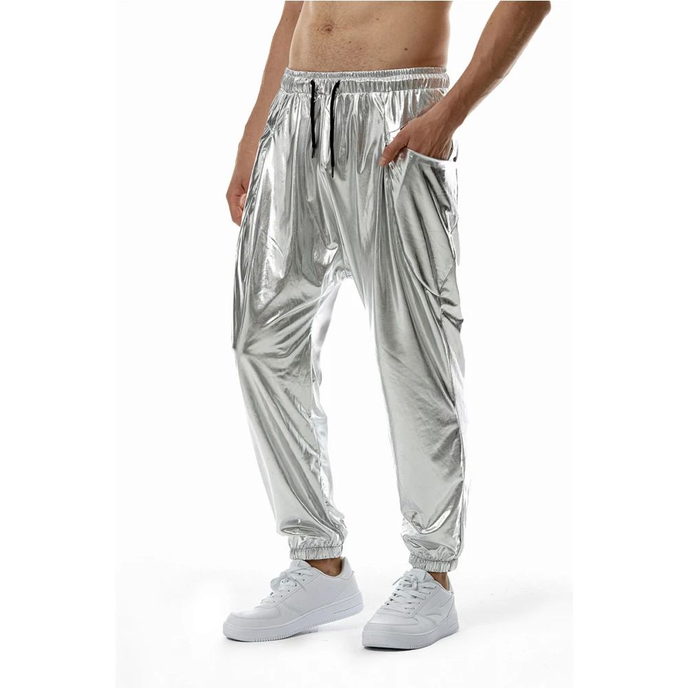 Men's Shiny Gold Metallic Jogger Sweatpants Hip Hop Casual Loose and Comfortable Disco Dance Party Festival Prom Streetwear