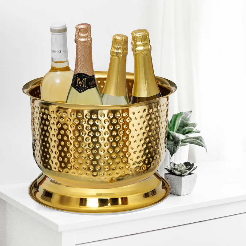 New thickened large champagne bucket, stainless steel outdoor ice bucket, metal ice bucket, bar and club cooling water dispenser