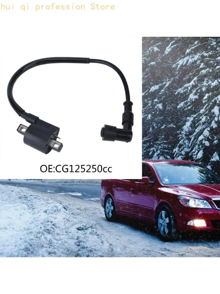 Black Motorcycle Ignition Coil Assembly for 150Cc to 250Cc Single Engine Setups, Integrated Wire and Boot Cap for Smooth
