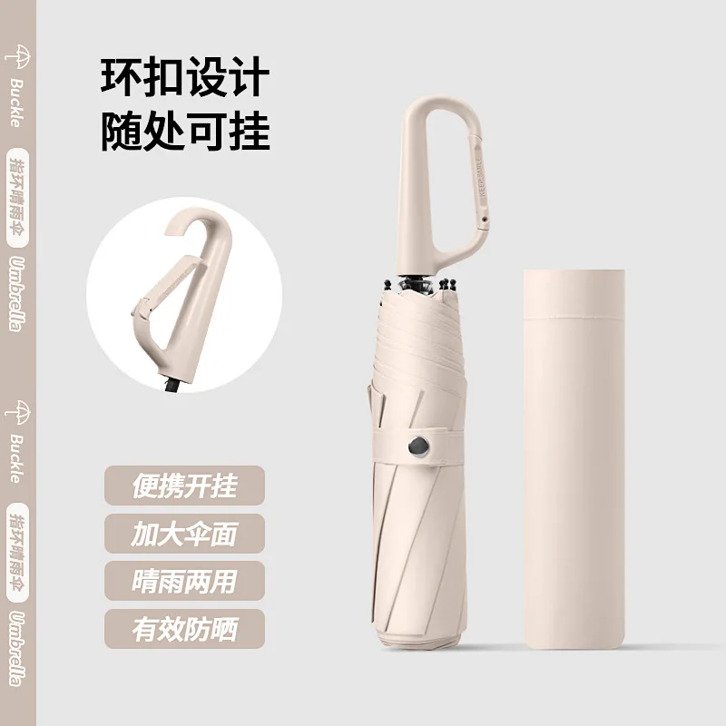 

three-fold hand-opened ring buckle umbrella, sun protection, weather and rain dual-purpose vinyl business umbrella
