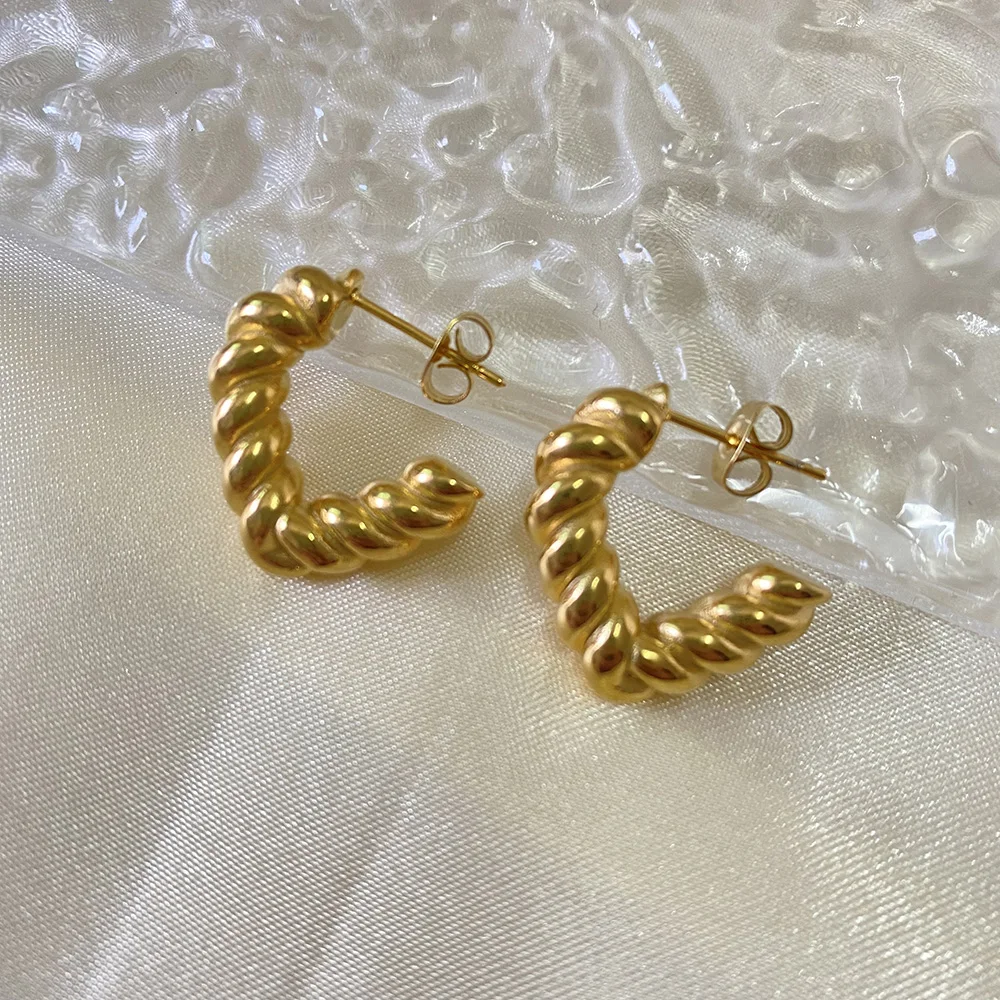 New ins Stainless Steel Gold Earring For Women Vintage Spiral Hoop Earrings Fashion Aesthetic Jewelry Gift