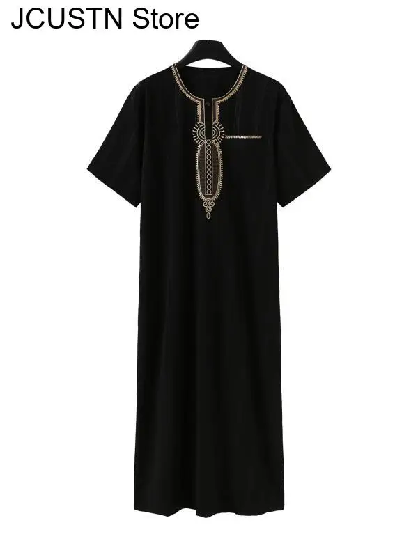 Kaftan Islami Pria Terbaru 2025 Lengan Pendek Bordir Pakaian Muslim Modern Busana Etnik Jubah Islami Gamis Ramadan Abaya