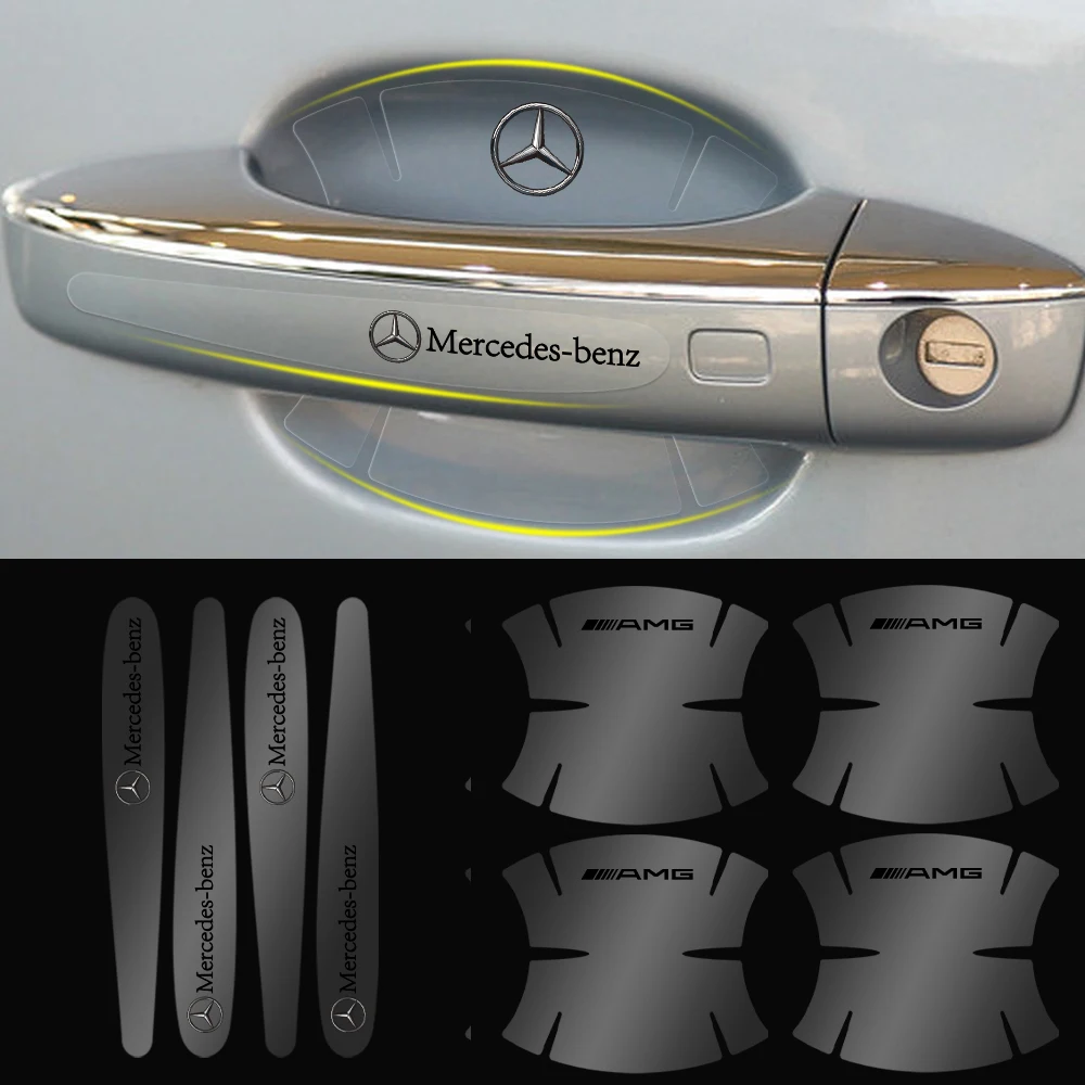 4/8Pcs PVC Car Door Handle Stickers Auto Anti Scratch Protective Decal For MERCEDES BENZ W203 W204 W205 W209 W210 W211 W212 W176