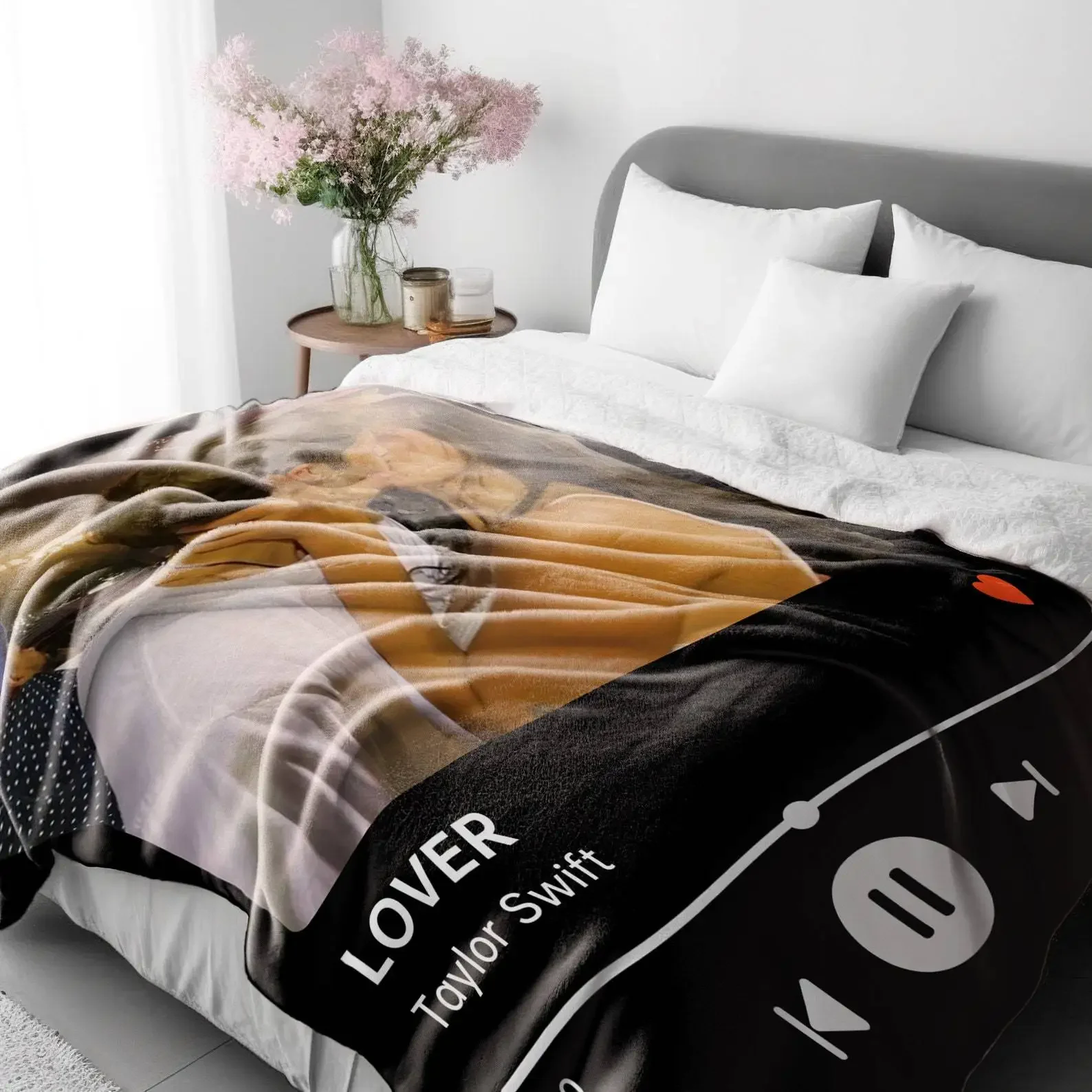 Personalized Spotify Photo Flannel Blanket For Girls Boys Couple Gift Customized Song Album Name Music Player Throw Blanket