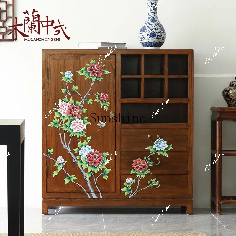 Chinese-style painted shoe cabinet solid wood tea edge storage porch aesthetics classical furniture FT