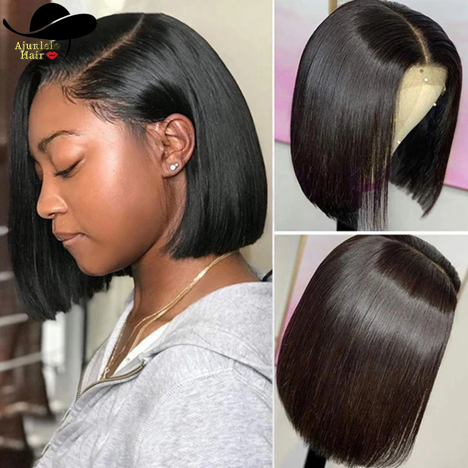 البورمية الشعر القصير بوب شعر مستعار Ajunlele الشعر البشري 4x4 الدانتيل قبل قطعها 13x4 الدانتيل الجبهة شعر ريمي الباروكات 8-16 بوصة HD الدانتيل بوب شعر مستعار