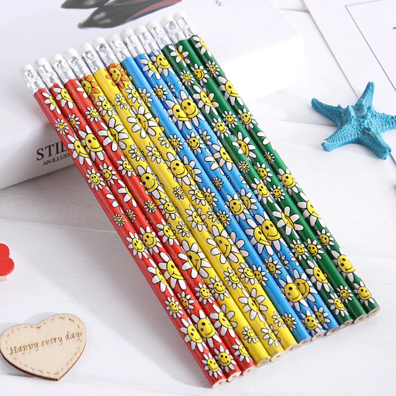 5 Pcs / lot wooden pencil HB pencil with eraser children\'s drawing pencil school writing stationery