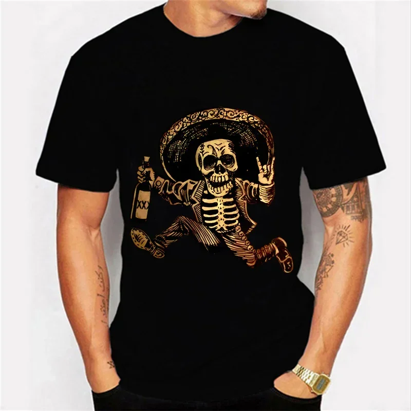 2023 New Mens Brand T-shirt for Men Day of The Dead Funny Skull Drinking Tshirt Clotning Oversized Tops Tees Male T Shirt Homme