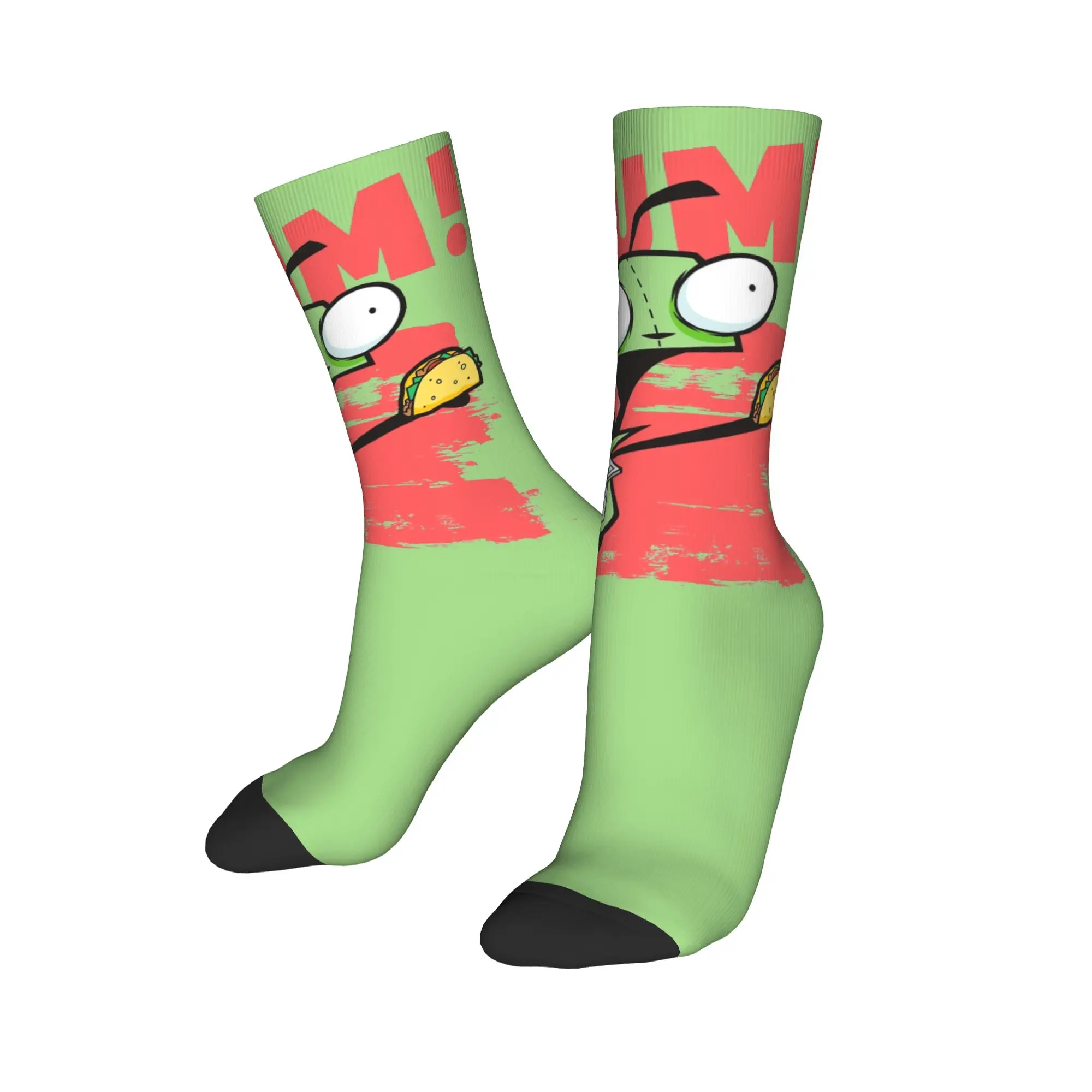 Crazy Design Invaders Zims  Basketball Socks GIR Screaming Yum Taco Polyester Middle Tube Socks for Unisex Non-slip,