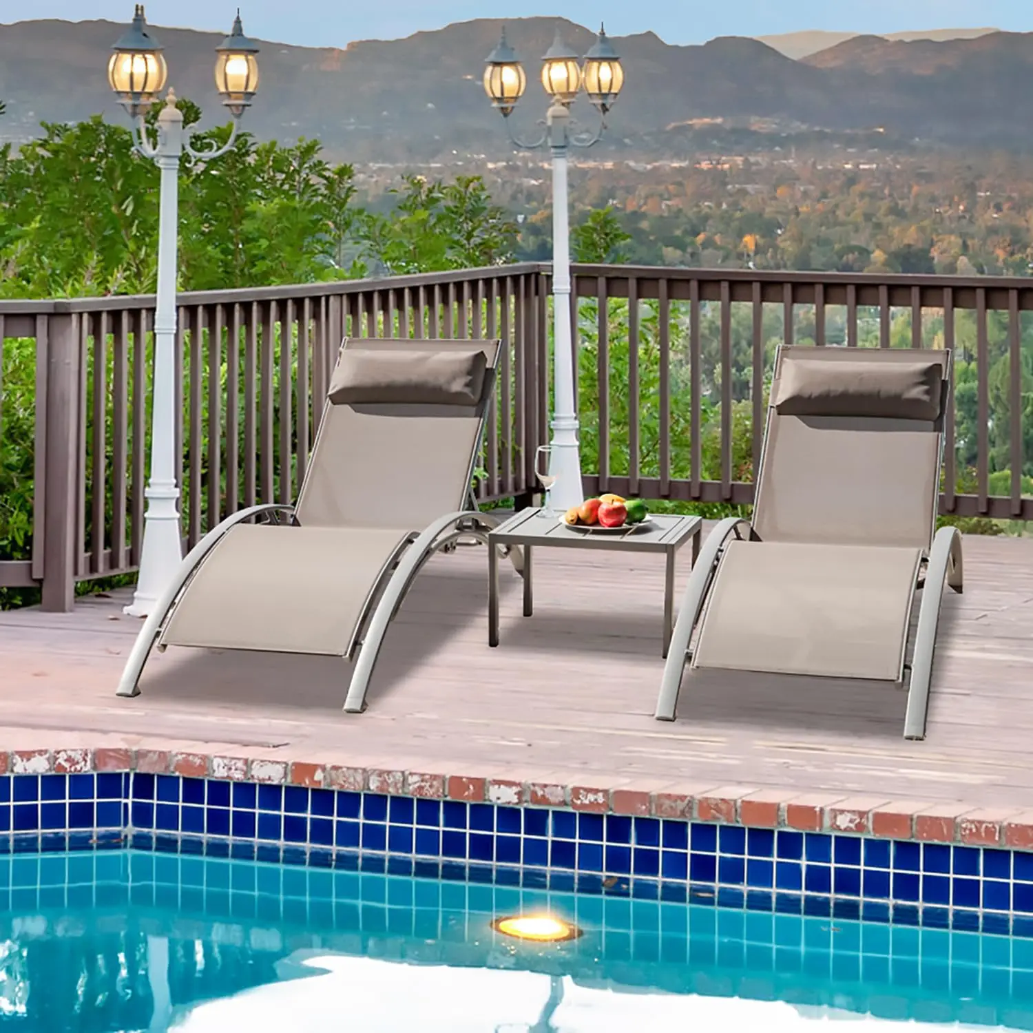 Adjustable Aluminum Outdoor Chaise Lounge Chair Set with Side Table, All Weather Textilene for Pool Deck Lawn, Customized