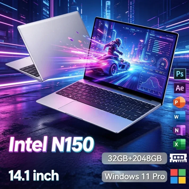 High Performance 14.1 Inch Portable Laptop Intel N150 Win11 32GB RAM 2TB SSD Notebook For Multi-task Office And Casual Game