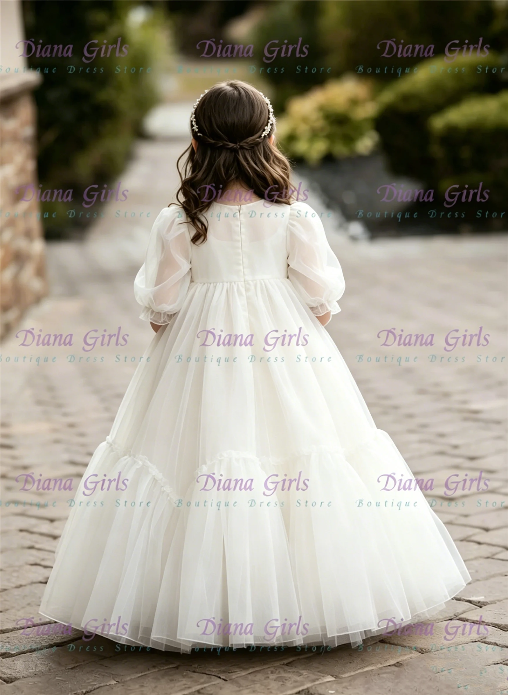 Lovely Flower Girls Dress Quality Tulle With Satin Fluffy for Wedding Ball Dresses Little Girls Birthday Evening Gown Customized