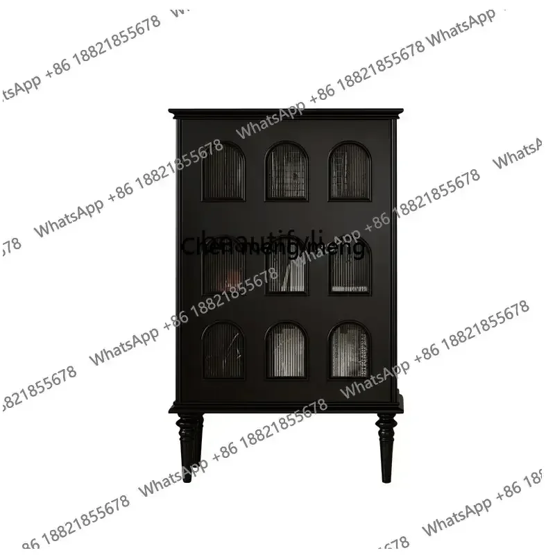 Retro Style Display Cabinet Entrance Cabinet Solid Wood Sideboard Living Room Single Door Movable Side Cabinet