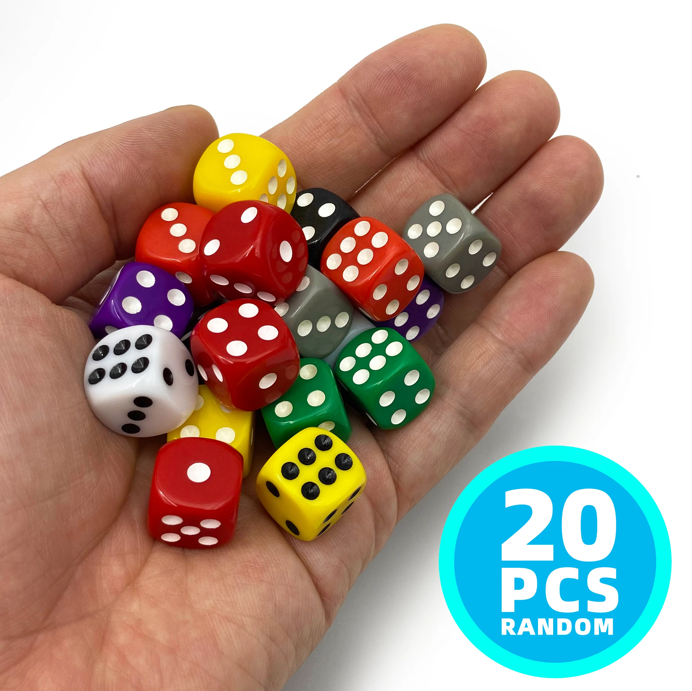 20Pcs/Set Random Color 14mm Solid Opaque Colorful Acrylic Round Corner 6 Sided D6 Point Dice For Family Board Games