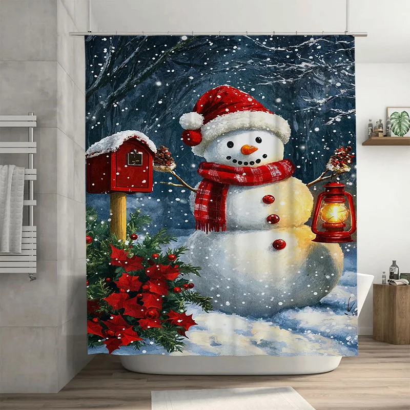 

Tuniu Праздничный Снеговик Зимний Праздник Ванная Занавеска Для Душа Водонепроницаемый Декор Милый Уютный