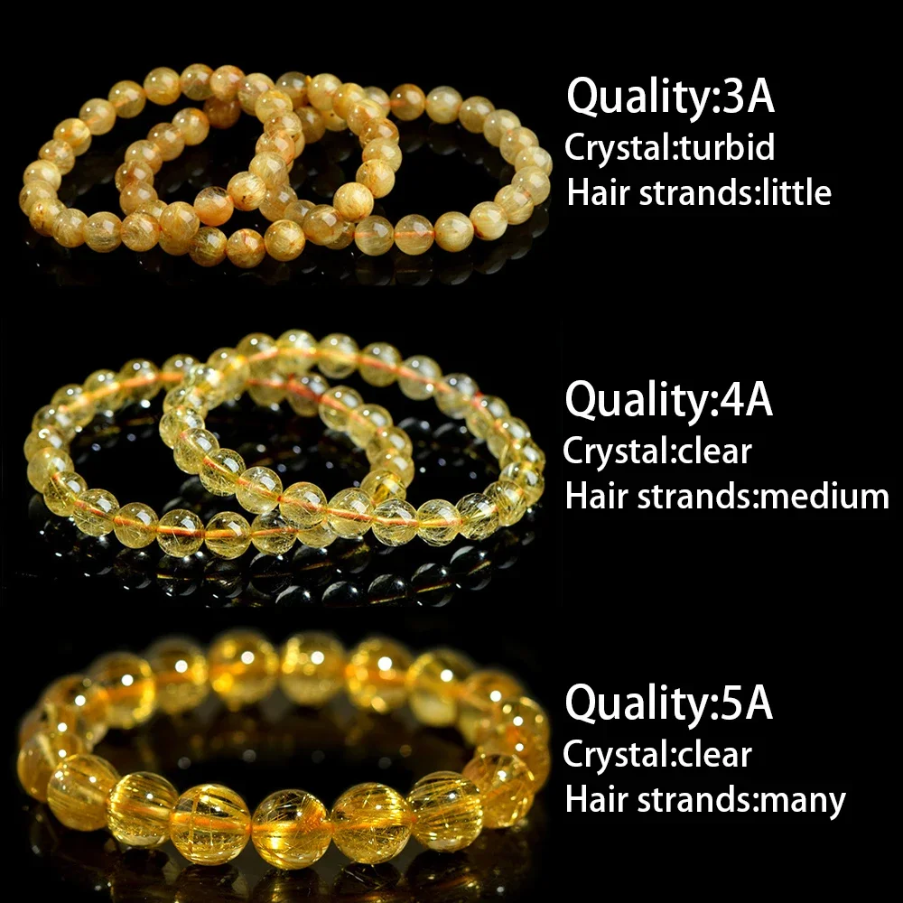 Exquisite Couple Bracelet Natural Rutilated Quartz Crystal Jewelry Natural Crystal Elastic Rope Beaded Bracelet Collectible