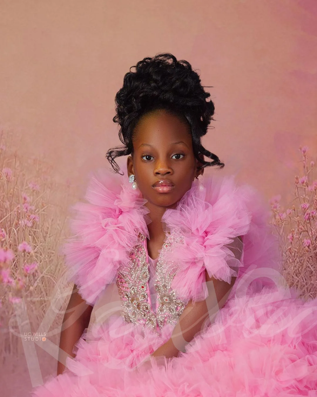 

Custom Pink Flower Girl Dress For Wedding Tulle Puffy Beading Applique Princess Kids Birthday Party First Communion Ball Gowns